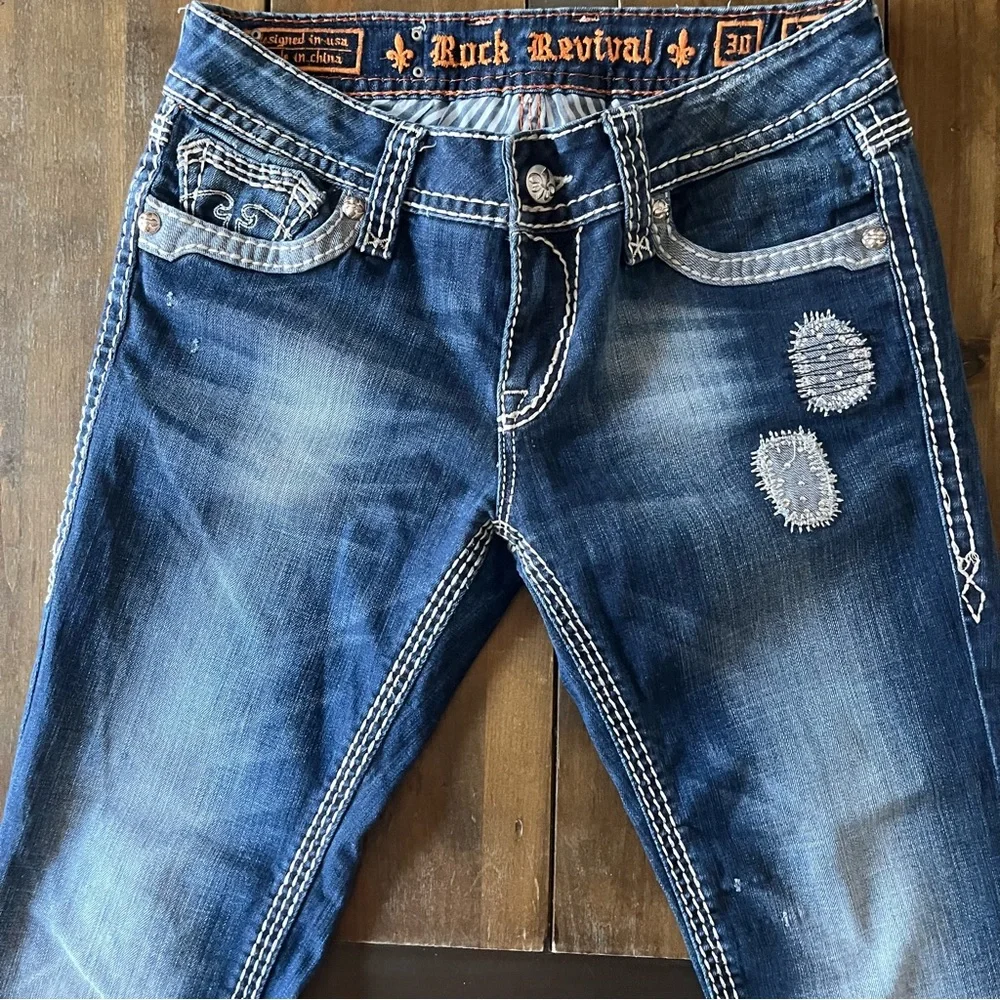Rock Revival Alanis Boot Cut Woman’s Jeans Size 30 Denim Wash Embroidered - Picture 15 of 16